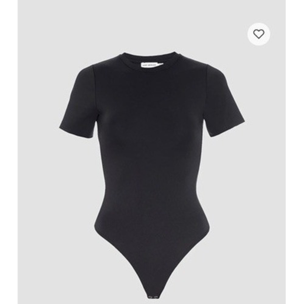 Good American Black Short Sleeve Crewneck Bodysuit